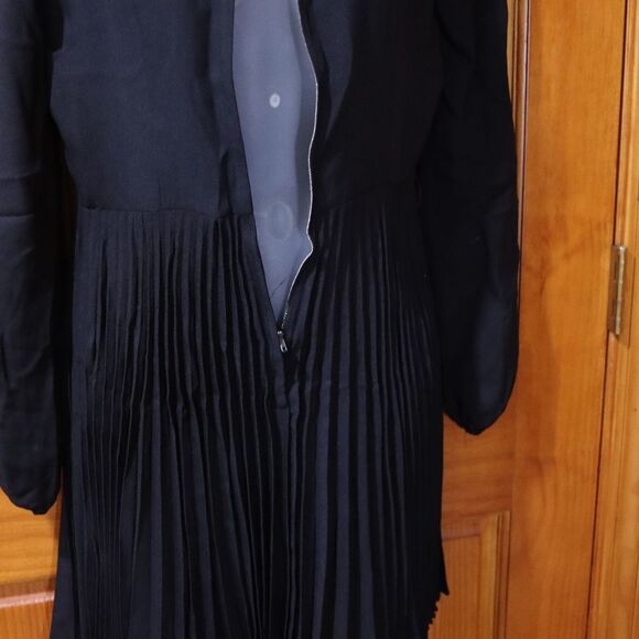 Vintage Black Pleated Mini Shirtdress Zipper Front 60s 70s Chic Academic - Picture 10 of 13